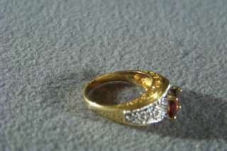 VINTAGE SILVER GOLD GARNET DIAMOND BOLD BAND RING 7  