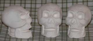 Three small Ceramic Skulls Ready to Paint  