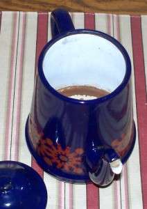 PRIMITIVE ANTIQUE BLUE FLORAL PORCELAIN COFFEE POT CHIC & SHABBY DUTCH 