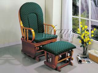 Green Patterned/Oak Glider Chair and Ottoman  