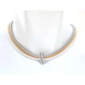  Silver, Rhodium and Gold 3 Strand Mesh Necklace with 