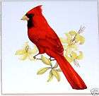 Male Red Cardinal Bird Blk Mask Ceramic Tile 4.25 *