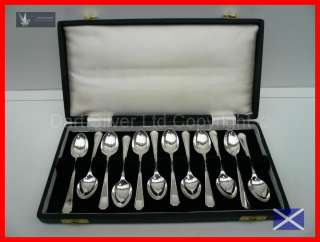 Set of 12 Cased Solid Silver Teaspoons~HM 1938~Francis Howard Ltd 