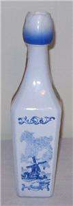 Vintage White Milk Glass Blue Windmill Sailboat Bottle  