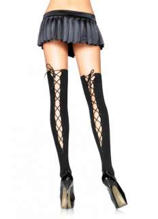Opaque Thigh Highs Stockings with Lace Up Back for Halloween   Pure 