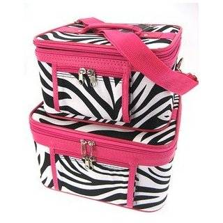 Train Case Cosmetic Toiletry 2 Piece Luggage Set Hot Pink Trim Black 