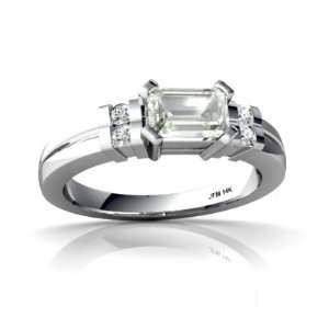   14K White Gold Emerald cut Genuine Green Amethyst Ring Size 5 Jewelry