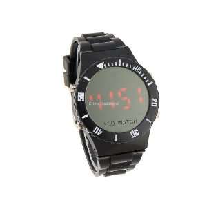  Men Digital Red Light LED Watch Silicone Band Black 