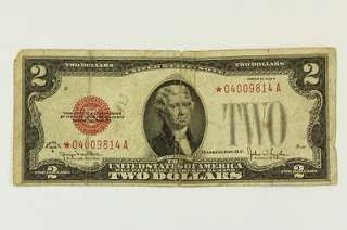 1928 G Two Dollar $2 Bill United States Legal Tender Red Seal Star 
