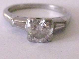 Antique Platinum 3/4 Carat Diamond Baguette Solitaire Engagement Ring 