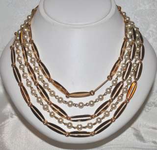 Ladies 5 Strand Gold & Pearl Necklace   West Germany  