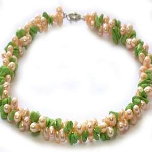  Green Turquoise & Pearl Double Strand Necklace Jewelry
