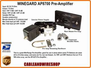 Winegard AP 8700 UHF/VHF HD TV Antenna Pre Amplifier 610074820826 