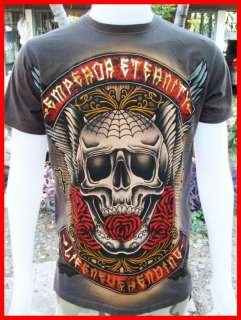   Man T Shirt Rose Red Skull Ghost Art Tattoo Rock Skate Punk Biker Sz M