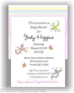 Personalized Baby Shower Girl Boy Invitations PINK BLUE DRAGONFLIES 