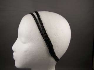 Black thin skinny hair braid double headband braided  
