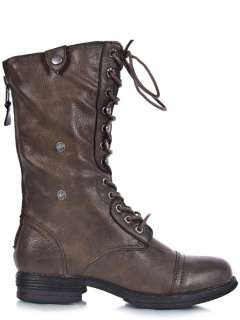   Women Lace Up Military Plaid Mid Calf Combat Boot red Brown  