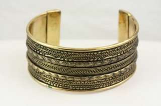 Vintage Costume Jewelry Ethnic Brass Cuff Bracelet  