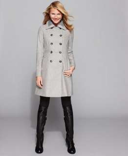 DKNY Coat, Knit Trim Double Breasted Wool Blend