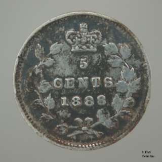 1888 VF Victoria Canada Silver 5 Cents Canadian Coin  