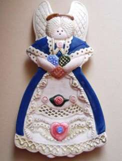 Angel w/ Braided Hair Ceramic Heart Hand Painted Spoon Rest / Holder 