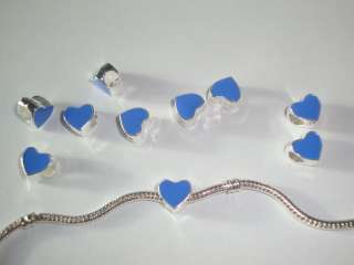 Wholesale Lot 10 pcs Blue Heart Beads fit Bracelet  