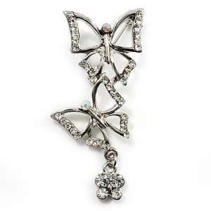  Diamante Charm Butterfly Brooch (Silver Tone) Jewelry