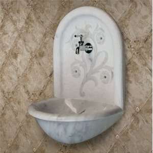   Marble Wall Mount Niche Fountain Sink with Flower Relief Carving