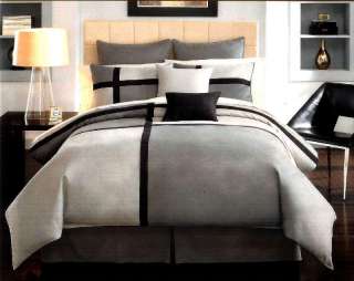   Hudson Black/Gray Micro Suede Duvet Cover Comforter Set Queen  