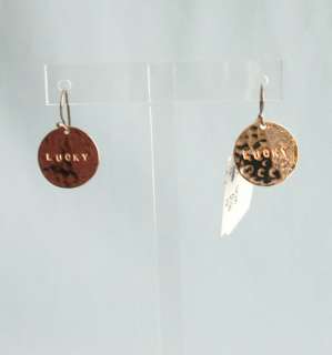 GK Designs Hammered Copper Disc Earrings LUCKY Good Luck Charms #2216 