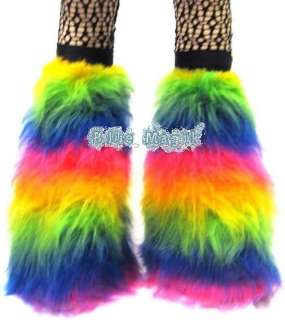   Rainbow Fluffy Legwarmers Boot Covers Cyber Rave Boot Fluffies  