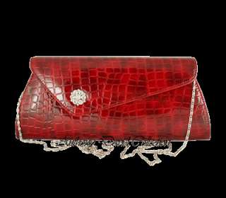 Croc Embossed Clutch Purse w/ Swarovski Crystal   Red  