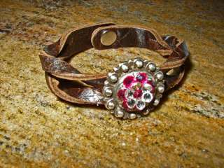 Leather Bracelet with Swarovski Crystal Concho  