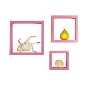 Set of (3) Pink Square Cube Wall Mounted Wood Shelves  