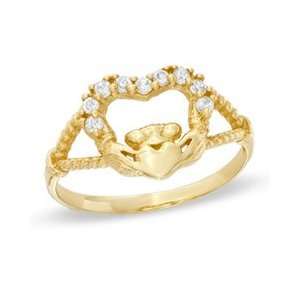   Zirconia Heart Claddagh Ring in 10K Gold   Size 6.5 CZ RINGS Jewelry