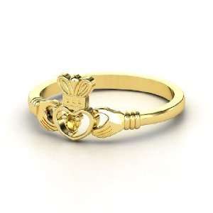  Delicate Claddagh Ring, 14K Yellow Gold Ring with Citrine 
