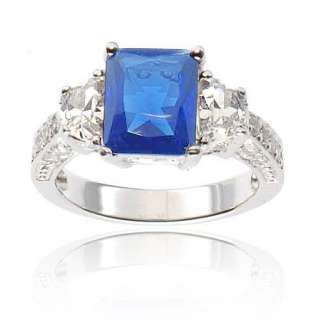   Cut Sapphire Simulated 925 Sterling Silver Fashion Right Hand Ring