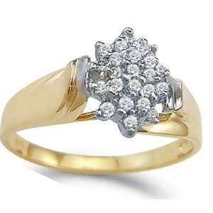 CZ Fashion Cluster Ring 14k Yellow Gold Bridal Cubic Zirconia 1.00 CT 
