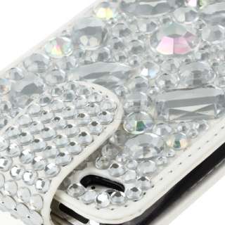   ON WHITE LEATHER BLING FLIP CASE FOR iPOD TOUCH 4TH GEN 4G  