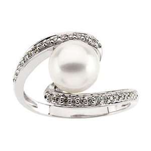   Karat White Gold Cultured Pearl& Diamond Ring: GEMaffair Jewelry