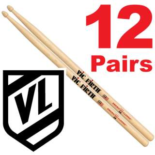 VIC FIRTH American Classic 5B Wood Tip Drum Sticks 12pr  