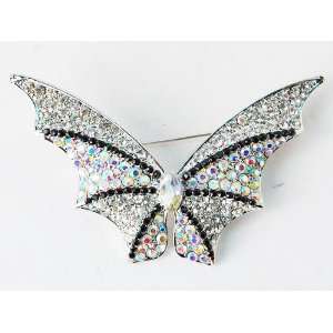   AB Crystal Rhinestone Bat Winged Butterfly Custom Pin Brooch: Jewelry
