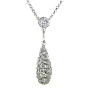   White Gold Diamond Tear Drop Pendant With 16 in Gold Necklace Jewelry
