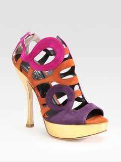 Jerome C. Rousseau   Metallic Leather and Suede Sandals    