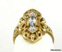 SPINEL RING 10k Gold Diamond Antique Style .25 Carat Marquise Cut 