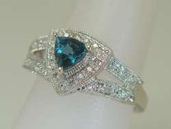  Gold .75ct Trillion Cut London Blue Topaz & Diamond Estate Ring  