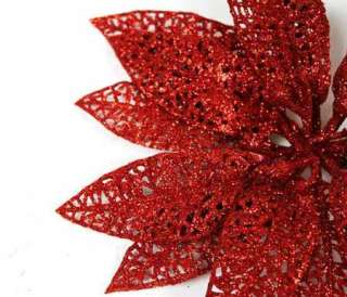 Elegant red glitter poinsettia stems add sparkle, glamor, and glitz to 