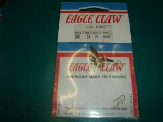 Eagle Claw Egg Fish Hooks Gold Size 14 #38A  
