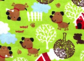   By The Yard BTY WOOF WOOF Dog Flannel Fabric Puppy Dog House Paw Print