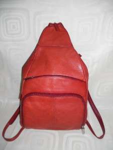 Franklin Covey Red Soft Pebbled Leather Backpack Style Shoulder Bag 